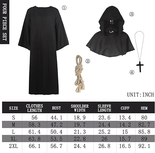 Miniatura 2 de JEGERMIG Disfraz de monje medieval con capucha, disfraz de monje renacentista, disfraz de Halloween, cosplay