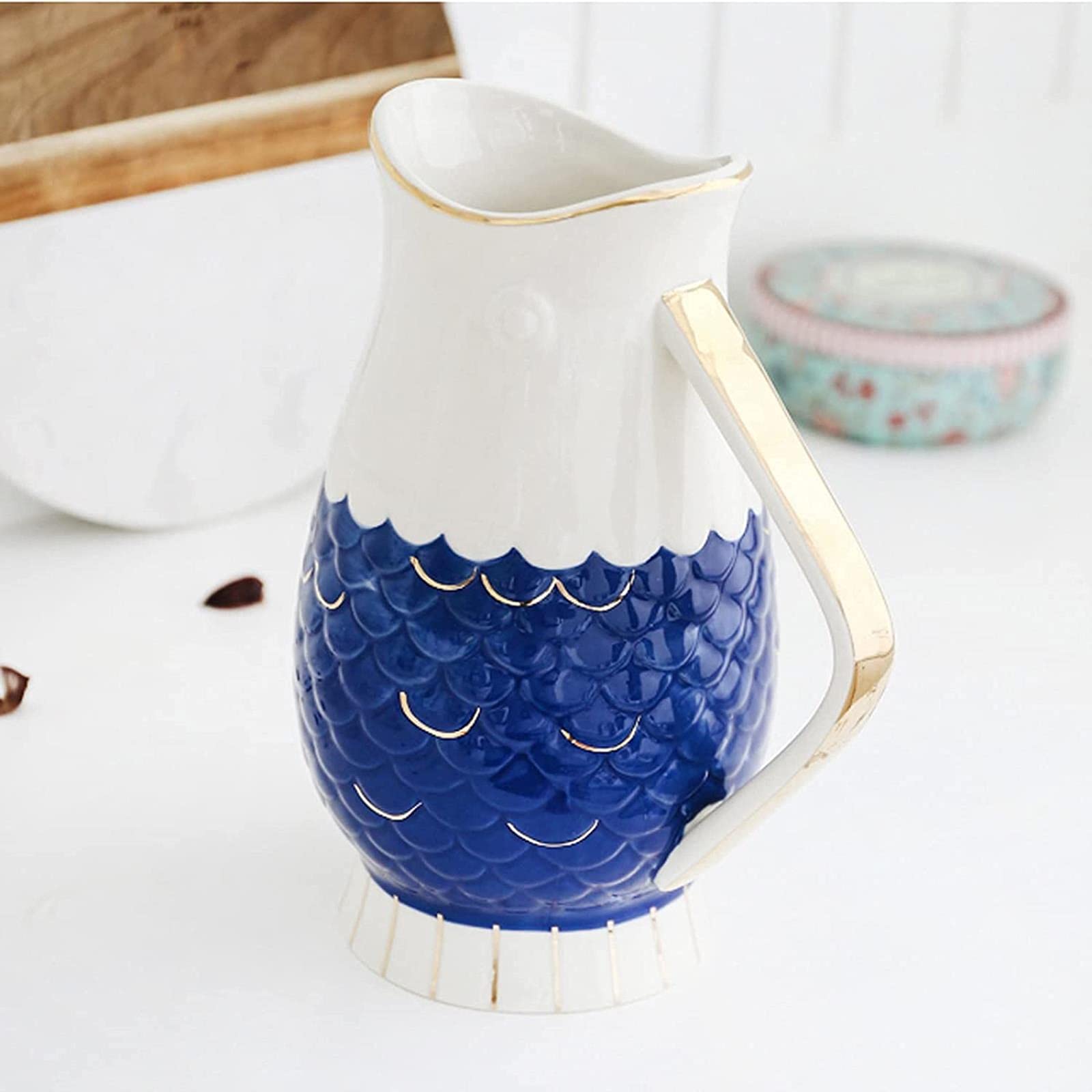 Prosty Dzbanek Na Wodę, Ręcznie Malowany Ceramiczny Dzbanek Z Uchwytem Zapobiegającym Oparzeniom, Dzbanek O Dużej Pojemności, Czajnik Wysokotemperaturowy Do Soku, Mleka, Zimnej Wody,
