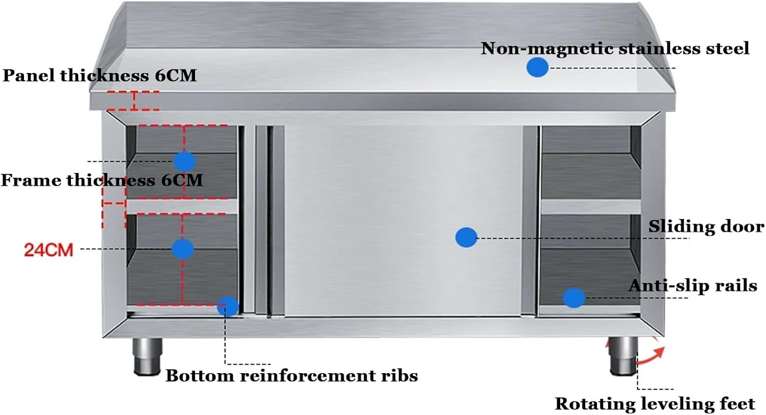 Stainless Steel Work Table - Heavy Duty Kitchen Prep Table with Sliding Doors and Backsplash, Commercial Workstation, 100x80x80cm