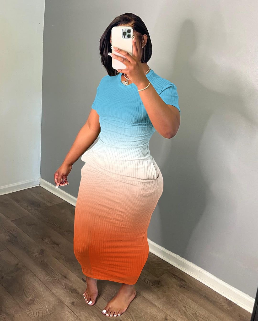 Women's Casual Short Sleeve Dress T Shirt Bodycon Dresses Ribbed V Neck Maxi Sundress Basic Party Club Dress with Pocket - Image 4