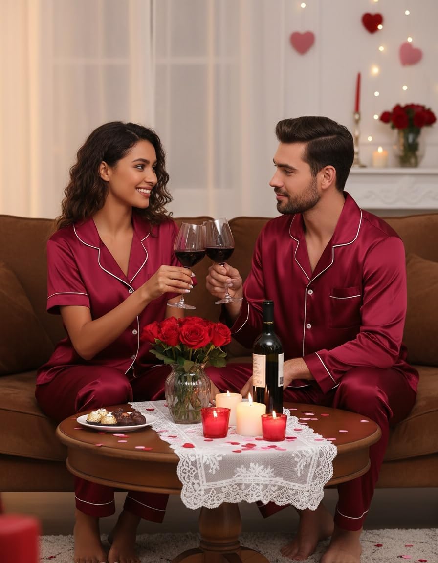 Ekouaer Womens Silk Pajama Sets Silky Short Sleeve Pjs 2 Piece Silk Button Down Pajamas Soft Satin Pj Pants Set - Image 2