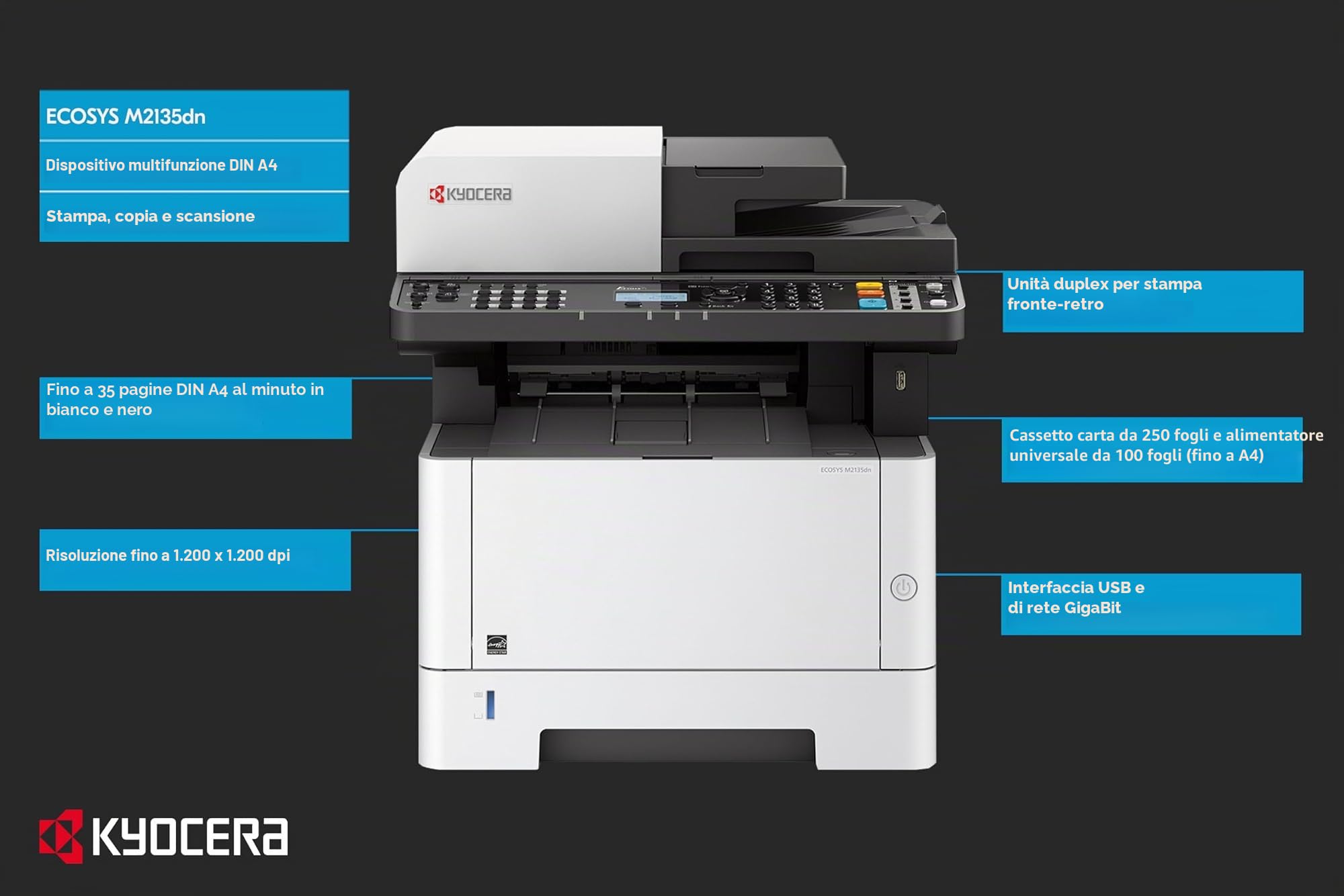 Kyocera Ecosys FS-1220MFP Stampante Laser Multifunzione Bianco E Nero, 20 Ppm, Stampa, Copia E Scansione A 1200 Dpi - 3