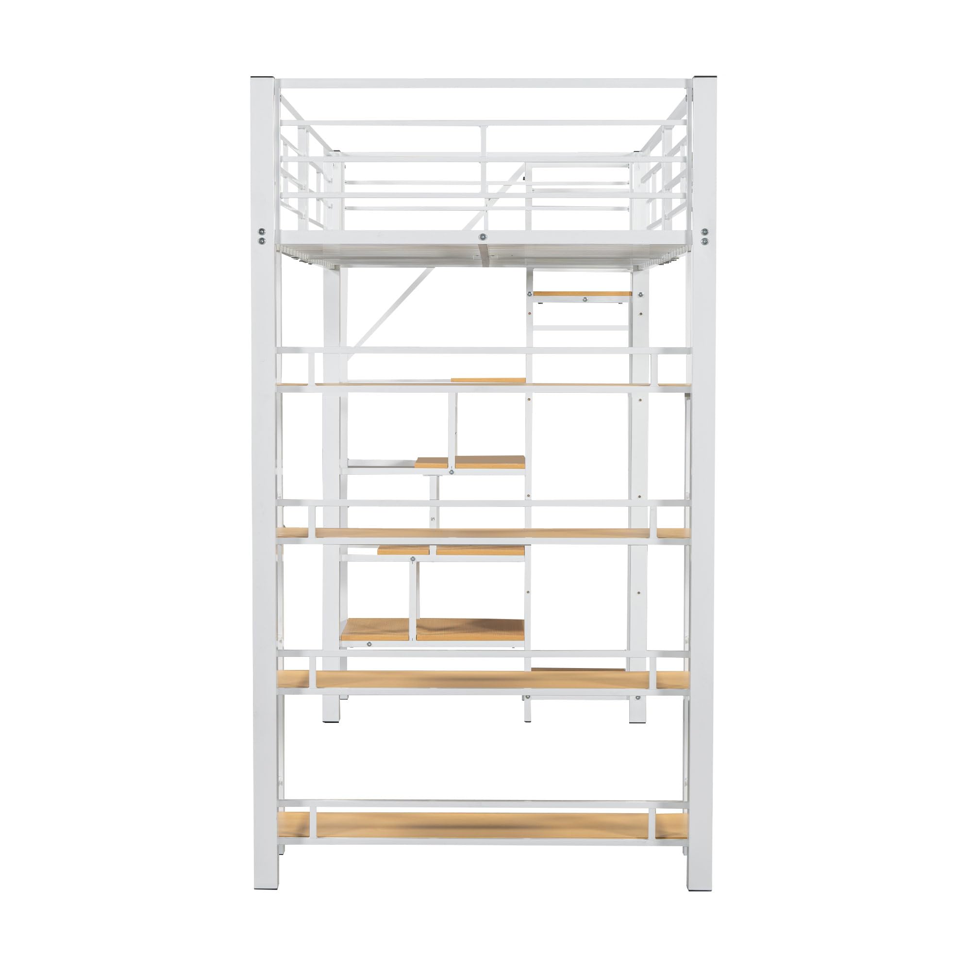 Letto a soppalco 90 x 200 cm, con scala di sicurezza, vano portaoggetti e piccolo armadio, ripiani, design a recinzione, letto singolo, letto per ragazzi (bianco, 90 x 200 cm)