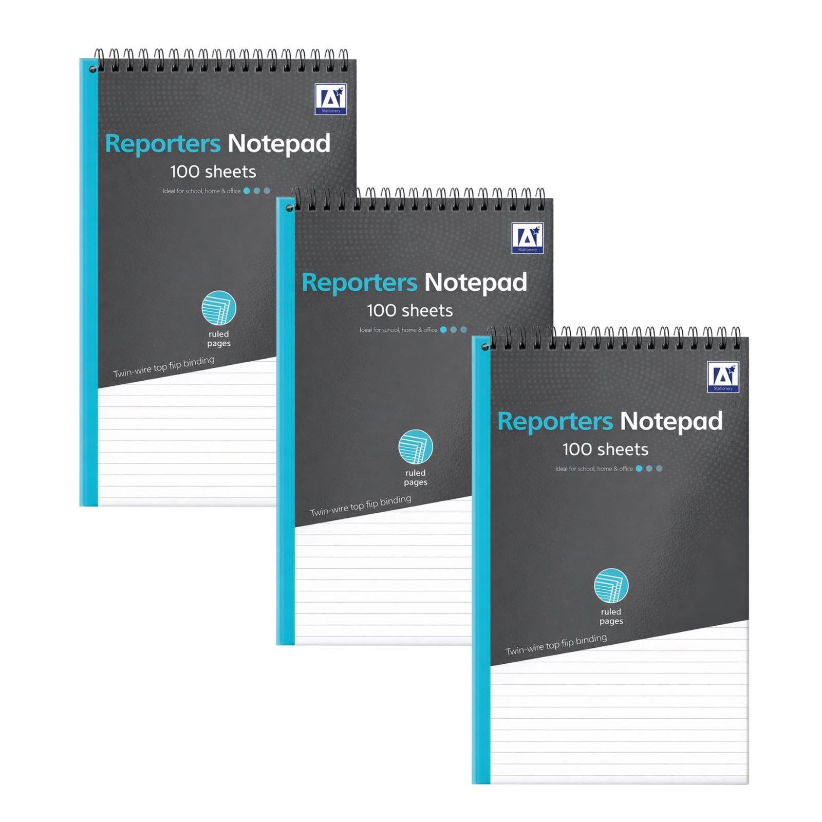 Domkora A5 Reporters Notebook Writing Note Pad - 3 Pack 100 Sheets White Writing Paper - Spiral Bound Flip Notebook Sketch Pad - School Notepad College University Students - 100% Recyclable
