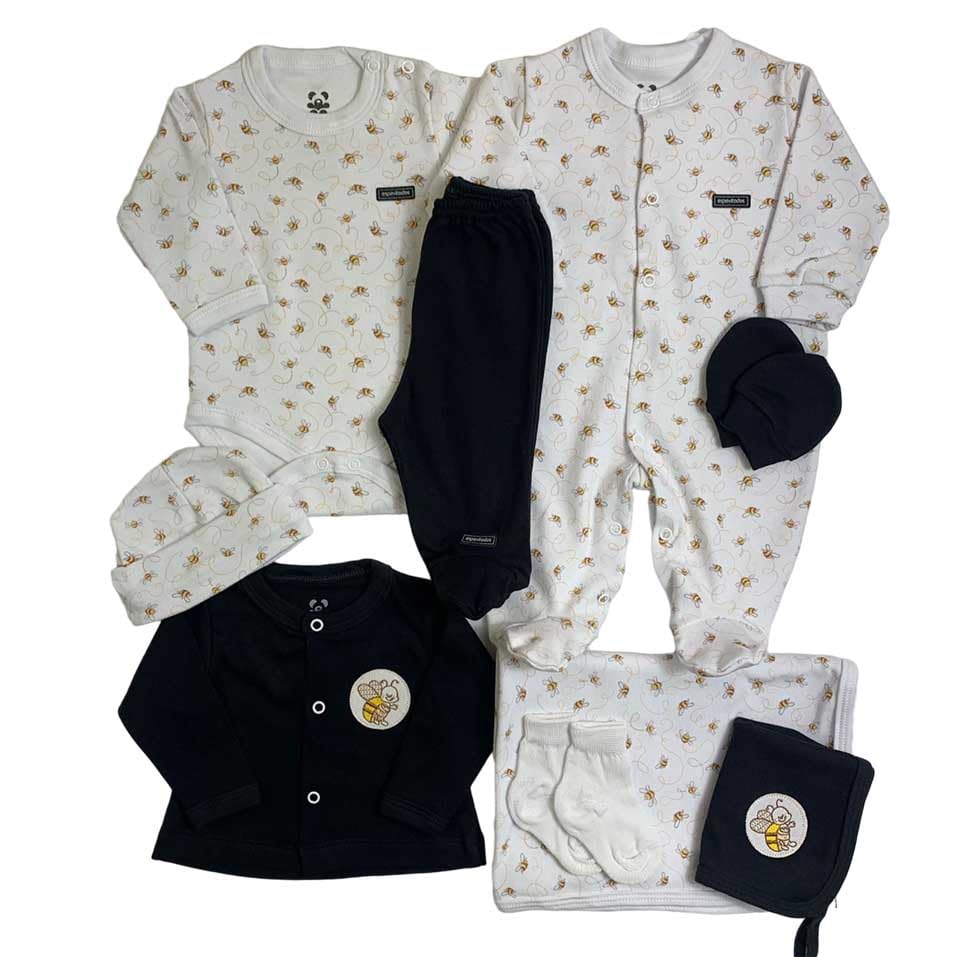 Kit maternidade preto e branco - 9 peças