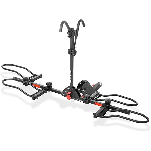 Arksen Hitch Mounted Smart Tilting 2-Bike Rack Platform Style 2" Foldable Carrier for Standard, Fat Tire, and Electric Bicycles -150 lbs Heavy Weight Capacity