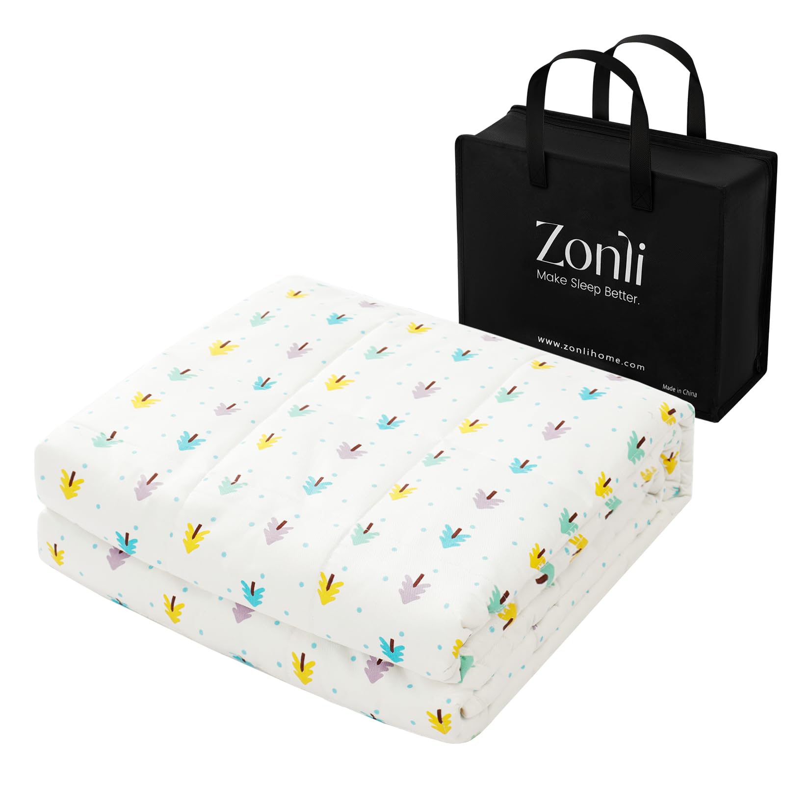 ZonLi Weighted Blanket for Adults (100% Cotton, 60"x80", 15lbs, Queen Size Small Tree Print) High Breathability Heavy Blanket, Soft Material with Premium Glass Beads, All-Season, Easy Care