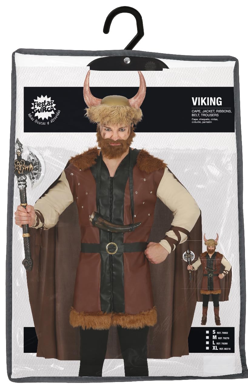 FIESTAS GUIRCA | Disfraz de Vikingo Adulto - Capa, Chaqueta, Cinturón, Pantalón y Cintas - Disfraces de Guerreros Nórdicos para Halloween, Carnaval y Fiestas de Disfraces