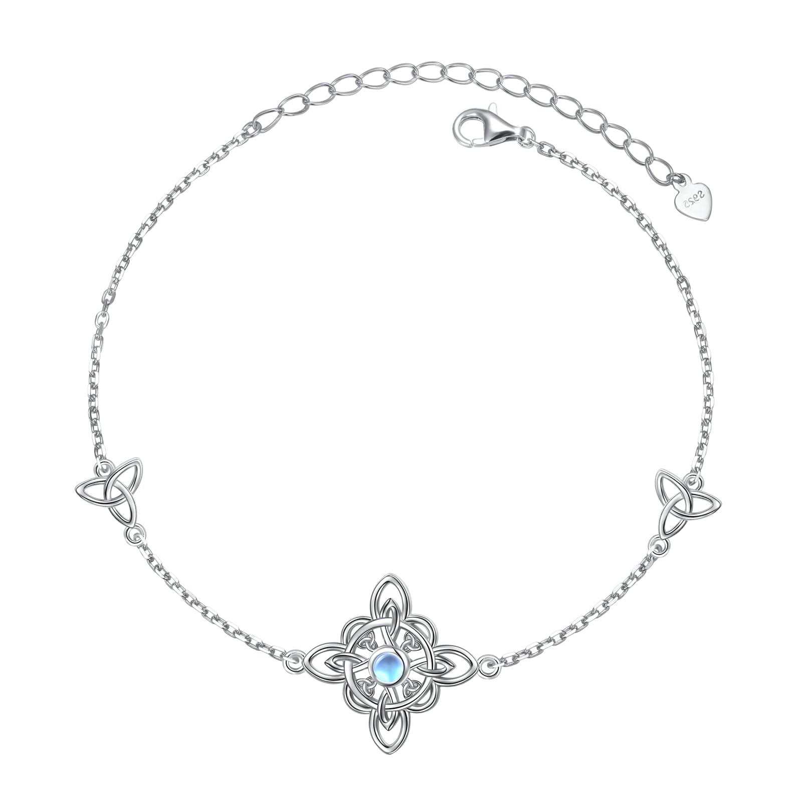 925 Sterling Silver Good Luck Irish Jewelry Triquetra Trinity Celtic Witches Knot Bracelet for Women