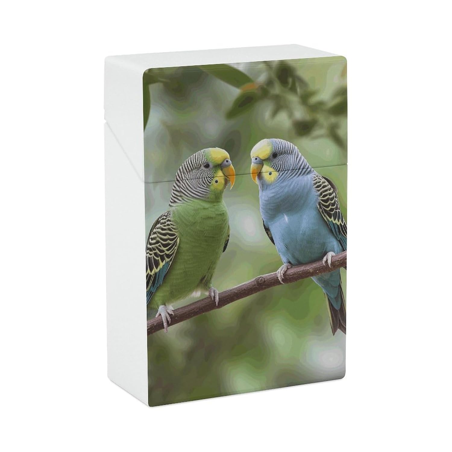 Blue and Green Parakeets Cigarette Case for King Size Retro Holder Case with Exquisite Carved Patterns Box 20 Regular Size Cigarettes