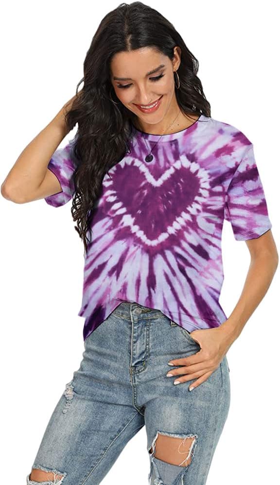 Valentine Shirt Women Tie Dye Heart Graphic Tee Shirt Casual Short Sleeve Lover Gift Tee Tops - Image 3