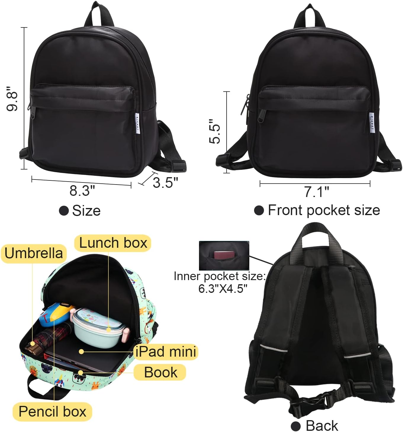 Lightweight Toddler Kids Backpack with Chest Strap For Boys and Girls, Preschool Kindergarten 3-6 Years Old 30 Colors (Black) - Image 4