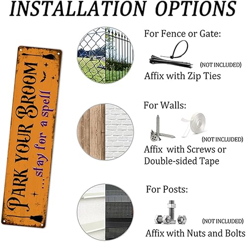 Vista 3 de Dsyvukt Letrero de metal con texto en inglés «Park Your Broom» con texto en inglés «Stay for a Spell» («Stay for a Spell») para cocina, hogar, W1