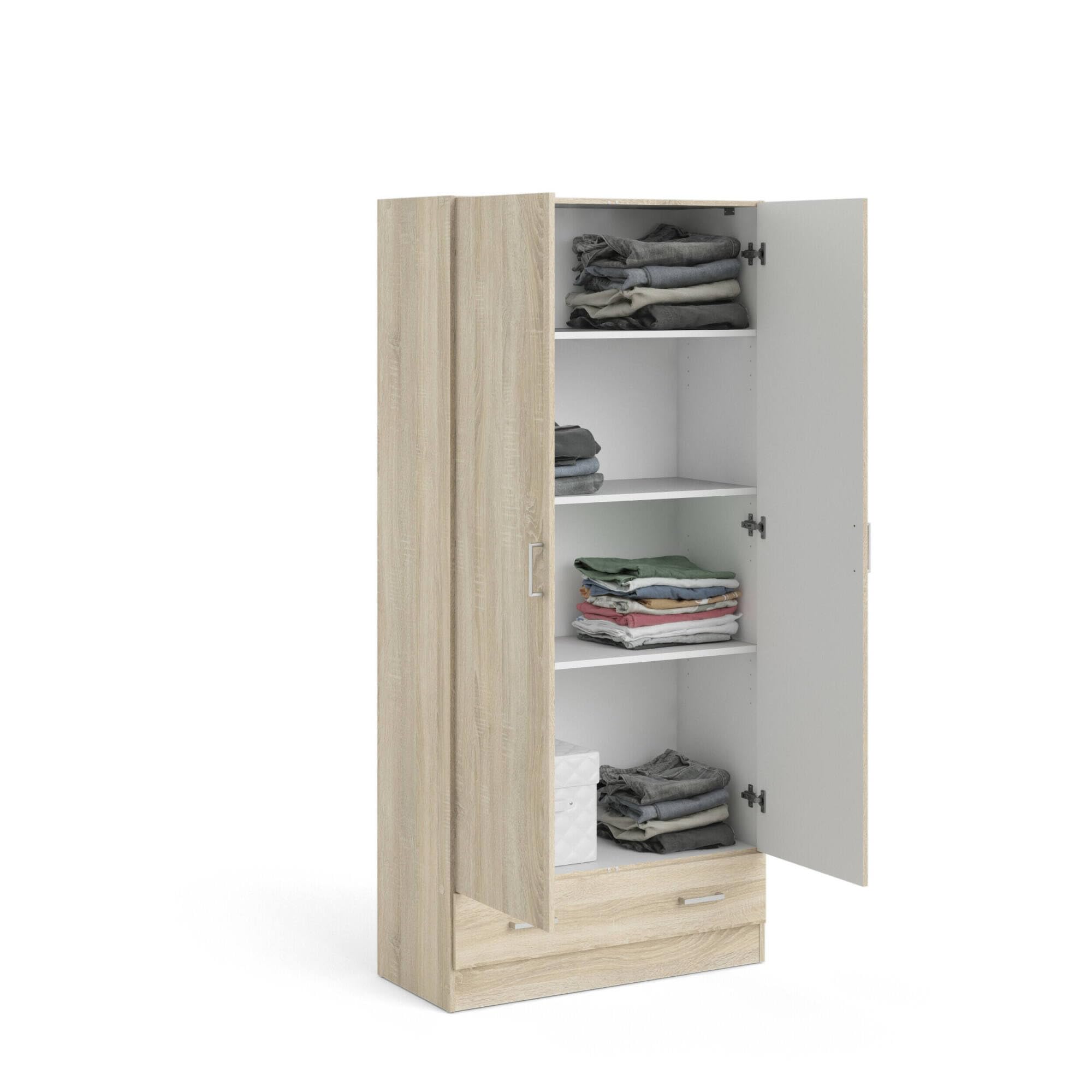 Dmora - Armadio guardaroba a due ante e un cassetto, colore rovere, cm 79 x 35 x h171