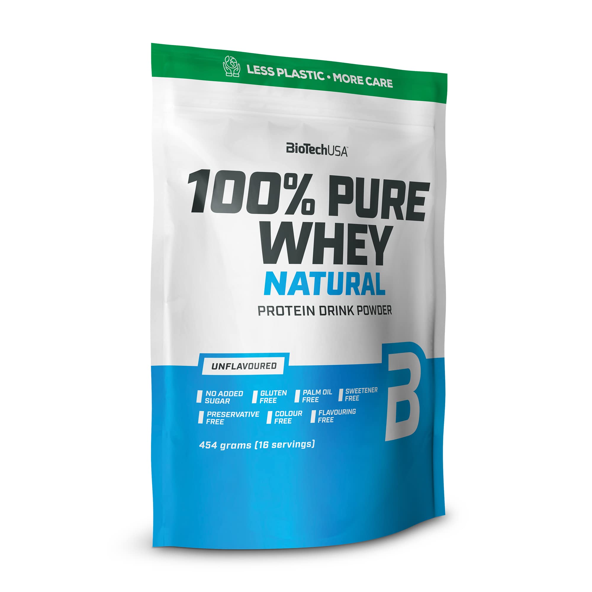 BioTechUSA100% Pure Whey | Protein Powder with BCAA and Glutamine | Gluten-Free, Palm Oil Free | 21g Protein per Serving, 454 g, Unflavoured