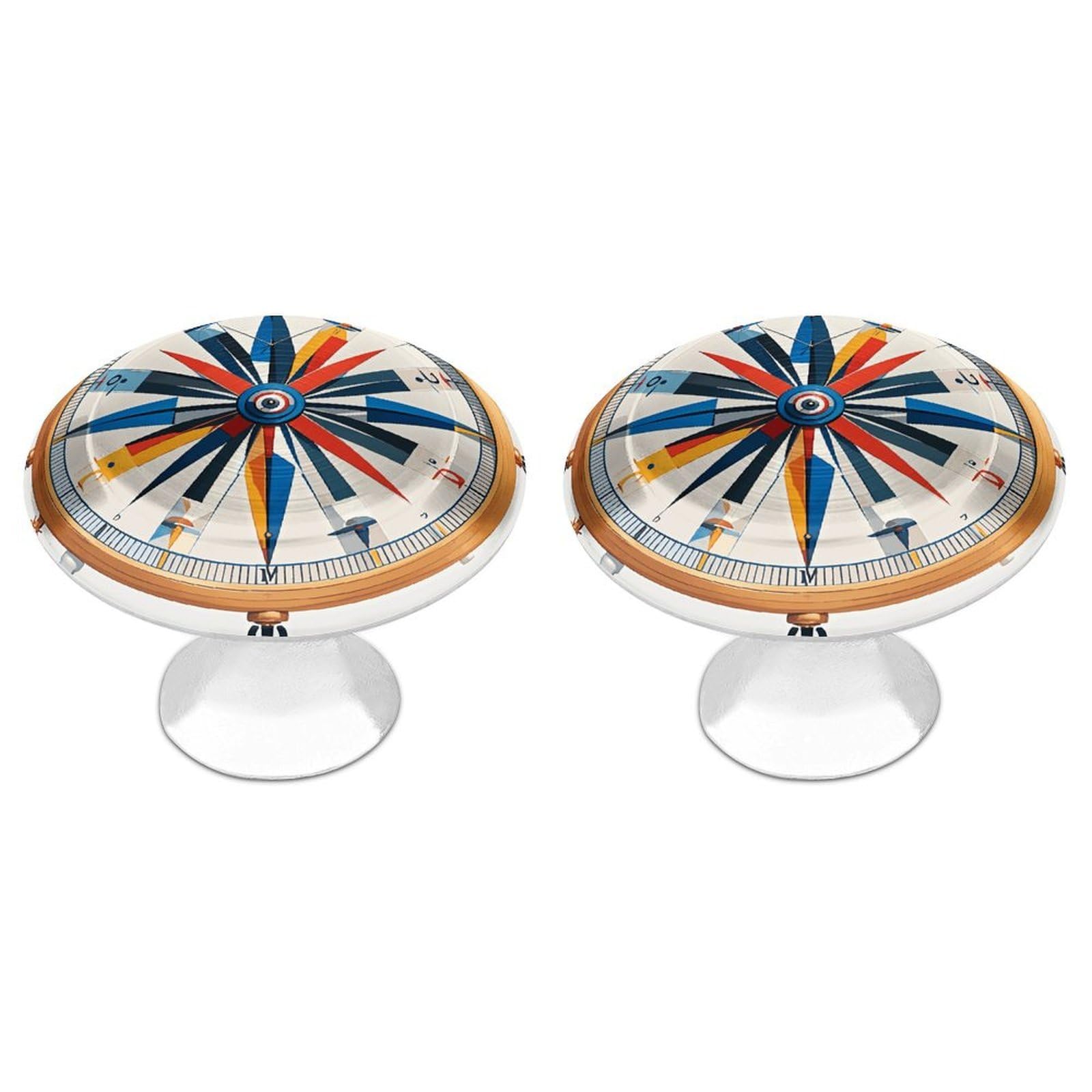 QMNLKH Maritime Sailboat Compass Cabinet Knobs for Home, Round Drawer Pulls for Kitchen, Personalized Cupboard Handles with Screw, Fashion Dresser Knobs for Office, Drawer Handles, 2 Packs