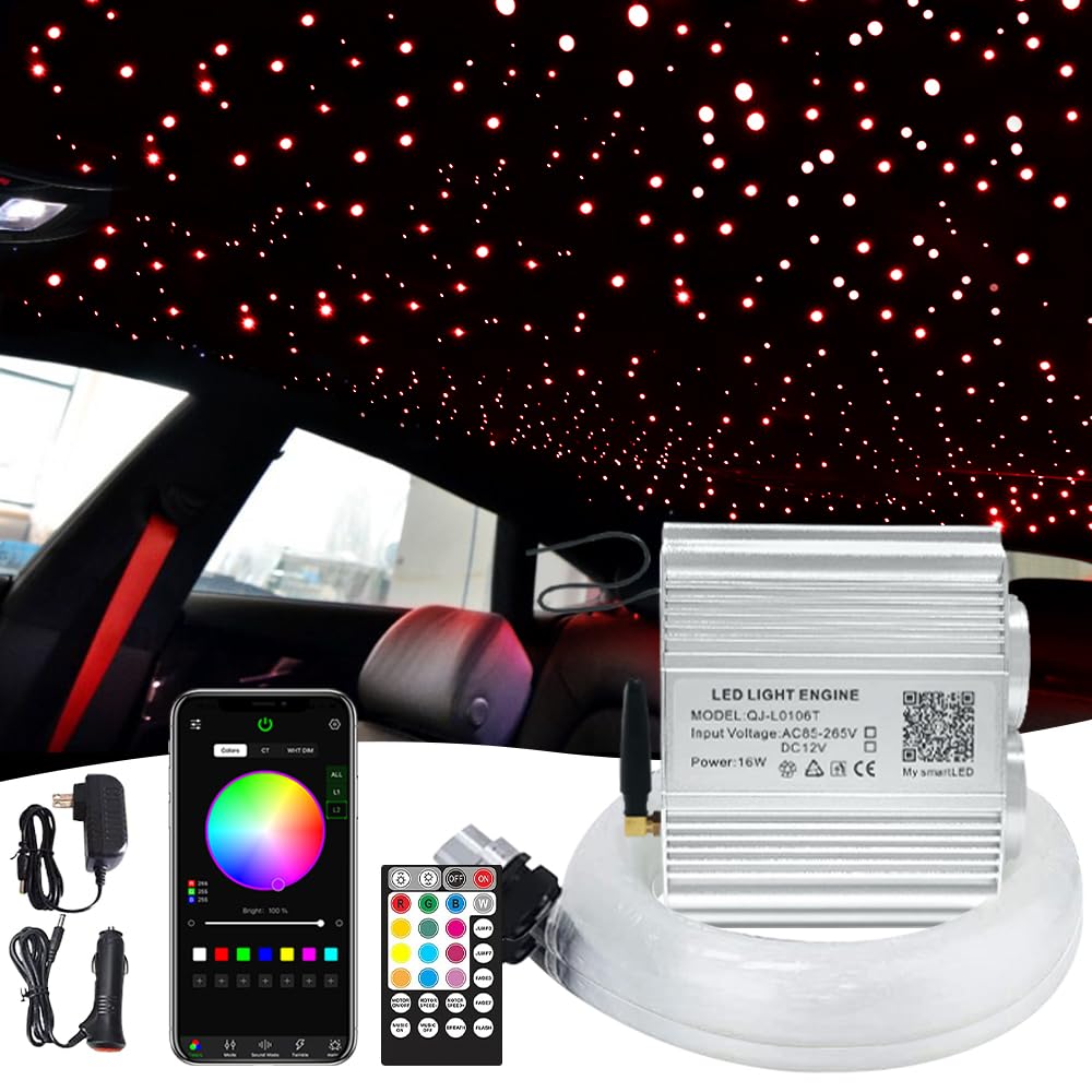 Firework 16W Dual Head Twinkle Fiber Optic Lights Kit, Bluetooth RGBW LED Starlight Headliner Kit for Car Home Ceiling Star Ceiling Sky Light with APP/Remote Music Mode 720pcs Mixed Fibers 9.8ft/3m