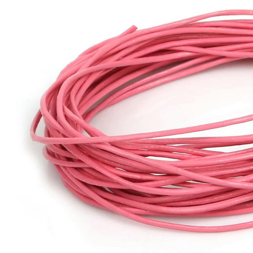 Embroidery thread, Cowhide Leather Rope String, Round Thong Cord 5 Meters Multicolor 1-2mm DIY Jewelry Making Bracelet Findings(Pink,1.5mm)
