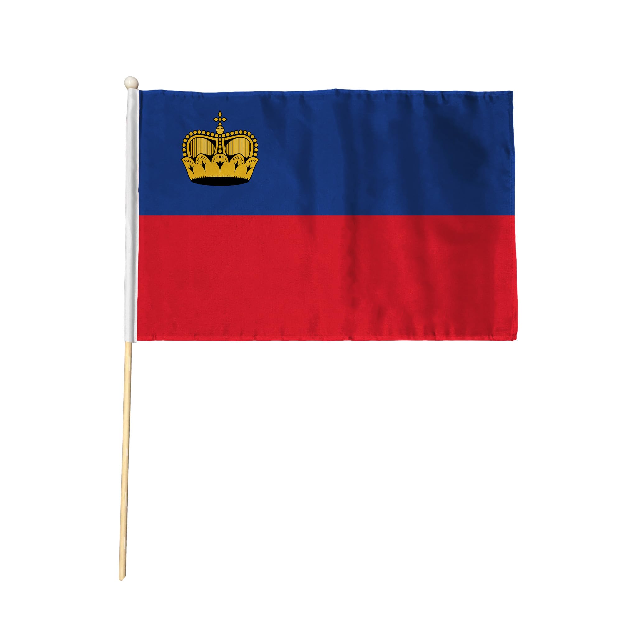 Flagtex Liechtenstein Pack of 2 Hand Waving Flag (9x6 Inch) - Premium Wooden Stick Hand Flag 9x6 Inch Natural Wood Pole European Blue Red Crown Principality Flag Events Parades