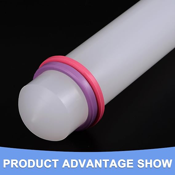 Fondant Rolling Pin - Fondant Cake Dough Roller Non-Stick No Handle Rolling for Baking Kitchen Tool Rolling Pin with Rings PP - (12 x 1.38, White)