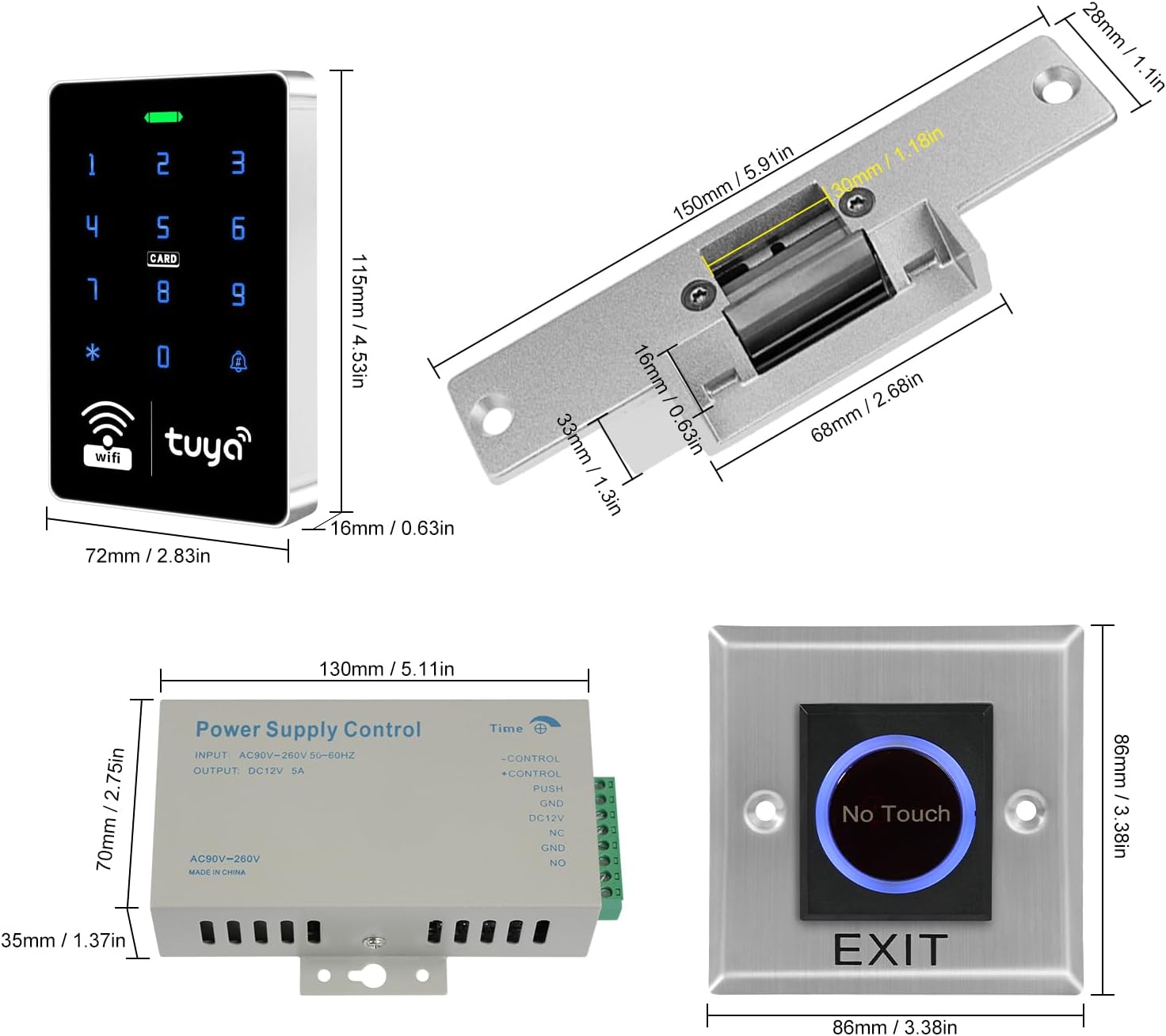 Tuya Smart Access Control System, Wireless Entry System with 280KG Magnetic Lock & RFID Key Fobs,No Wiring DIY Installation, Remote Control, for Home Gate/Business Security