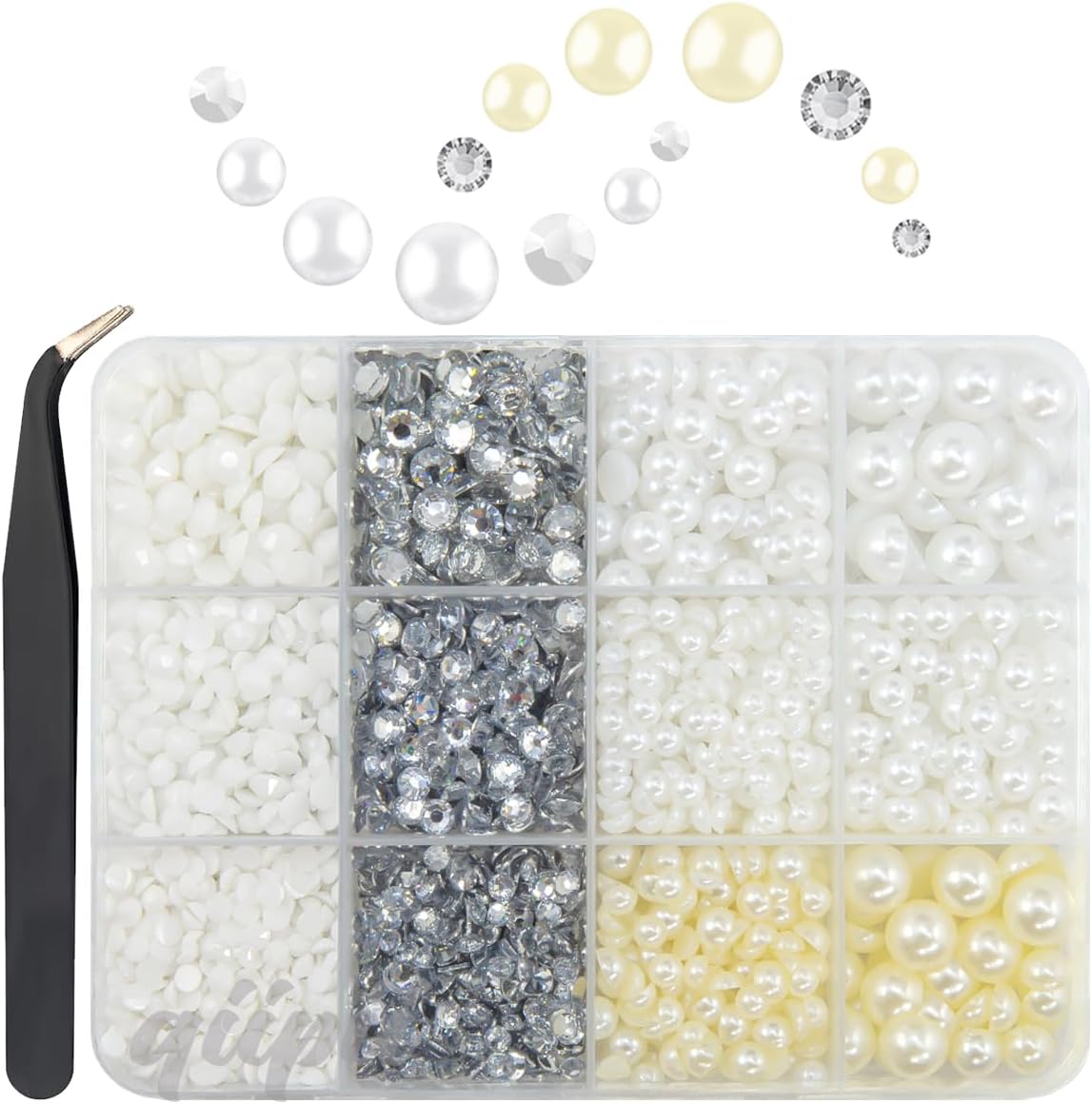 White 3mm-8mm Flatback Pearls and Rhinestones for Bedazzling Crafting Half Pearls Resin Stones Diamonds Crystal Gems for Nails Face Eyes Makeup Tumblers Bottles Crafts Grad Cap Shoes Scrapbook