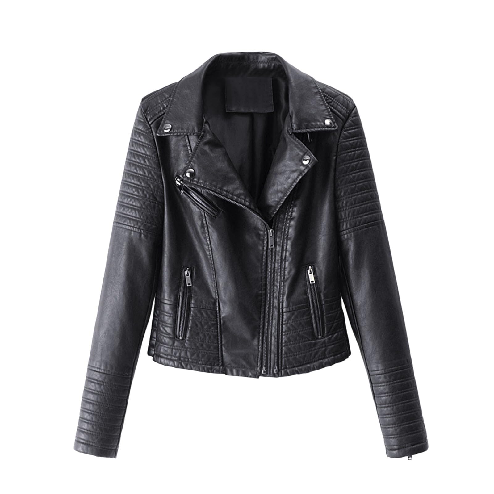 Bequem PU Jacken Damen Übergangsjacken Damen Damen Motorjacke Mantel Reißverschluss Kurz Punk Kurzmantel Cot Oberbekleidung Damen Kunstlederjacke Lederjacken Große Größen (Black, XL)