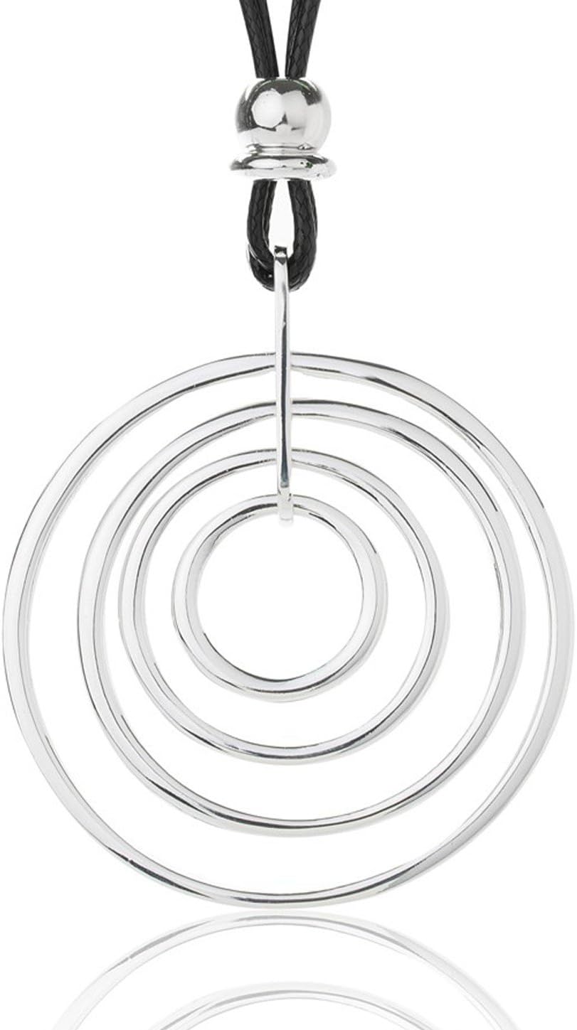 welbijoux Necklaces for Women Long Statement Silver Pendant Necklace with Leather Rope