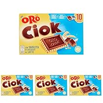 Oro Ciok, Biscotto con Tavoletta di Cioccolato al Latte, Merenda Semplice e Golosa, Fonte Naturale di Fibre, Senza Coloranti e Conservanti, 250g (10 monoporzioni da 25g) (Confezione da 4)