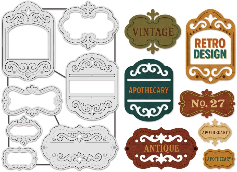 7Pcs/Set Retro Label Frame Cutting Dies for Card Making Metal Layering Hanging Tags Cutting Die Bookmark Dies Stencils Embossing Template for Scrapbooking Dies Stencil Embossing Paper