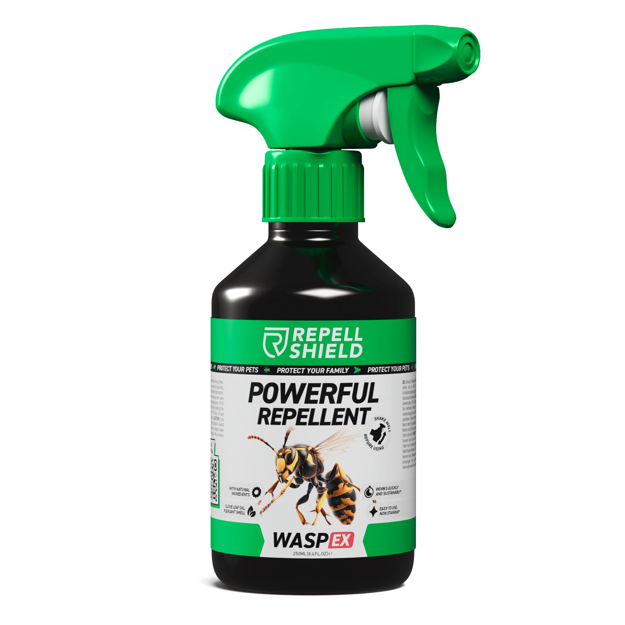 RepellShield Wasp Repellent Spray - Natural Geraniol Oil, Pet-Safe, Non-Toxic, High Efficiency Pest Control for Homes, Lemon Scented, Versatile Indoors & Outdoors - Eco-Friendly Eradication, 250ml