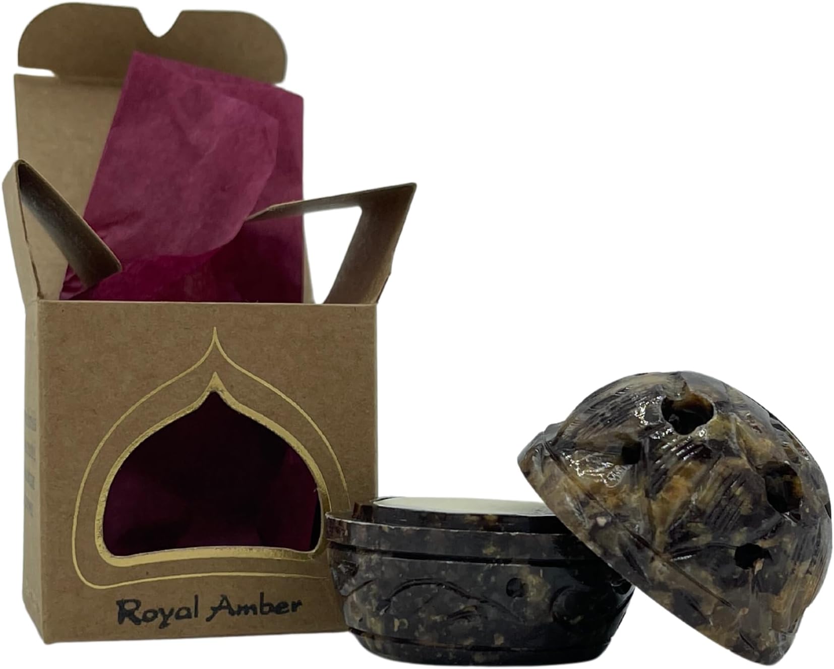 Auric Blends Temple Essence Solid Perfume - Hand-Crafted Royal Amber Scent in Hand-Carved Soapstone, Made in USA, Beeswax & Coconut Oil Blend, Travel-Friendly, 0.2 oz