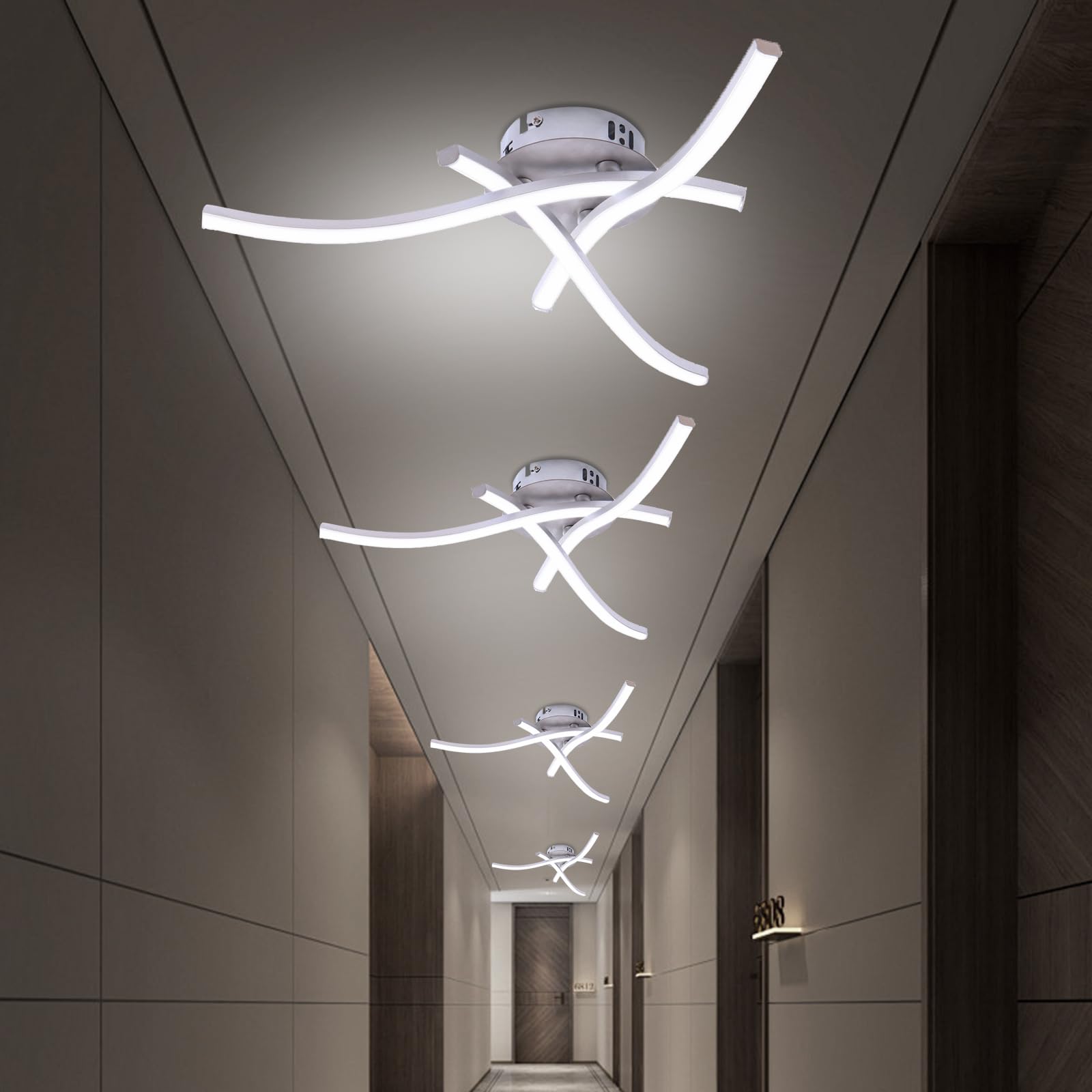 LED Ceiling Lights - 4PCS Elegant Curved Design Ceiling Light,21W Cool White Light 6000K 3 Built-in LED Boards, 1600 Lumens Modern Ceiling Lighting Fixture for Living Rooms, Bedroom, Kitchen Hallway