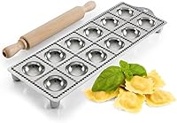 Vista 1 de Molde para ravioles – Cortador de pasta para hacer 12 raviolis redondos de 2 pulgadas – Máquina de pasta rellena fácil de usar con rodillo de madera
