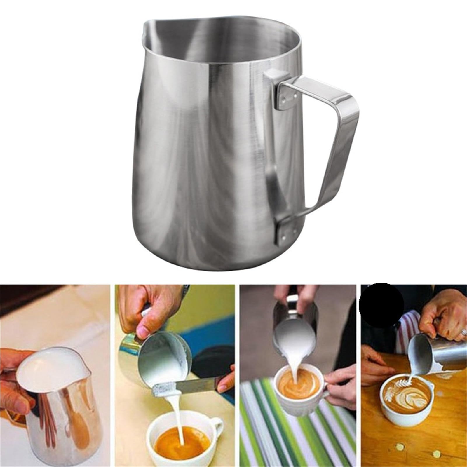 Jarra for espumar leche de acero inoxidable, 2 uds., jarra for verter, taza espuma for, for, termo artística Para Espumar(350ml)