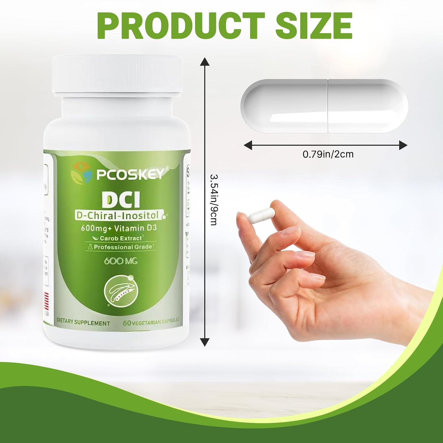 pcoskey® D-Chiral-Inositol with Vitamin D3 – 600mg DCI + 400 IU Vitamin D3 – Hormonal Balance & Ovary Support – 60 Vegetarian Capsules