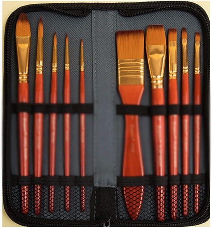 10pcs Watercolor Oil Painting Multifunctional Nylon Brush with Cloth Bag Art Supplies Brush Set(Black)