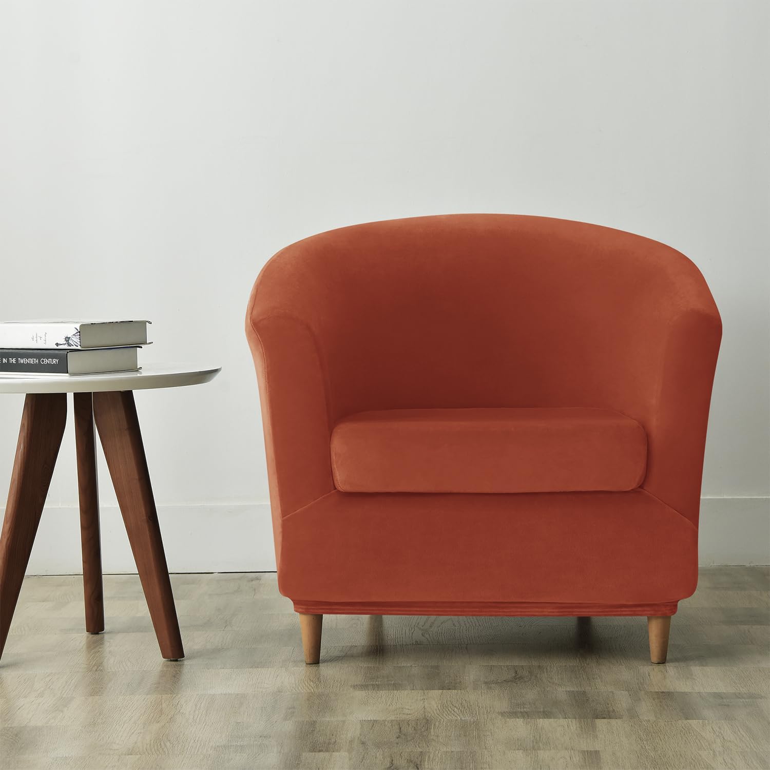 OBCREAT Club Chair Slipcovers, Stretch Armchair Covers Soft Velvet Tub Chair Cover 2 Pieces Sofa Covers Arm Chair Couch Cover Furniture Protector (Burnt Orange), YP20VECARM