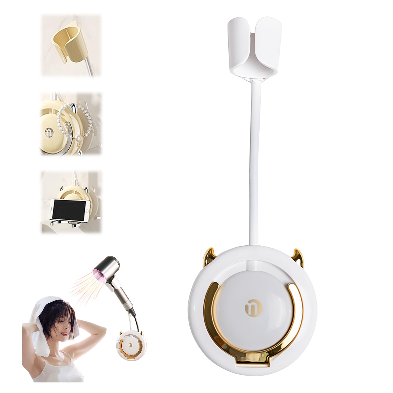 Atlodas Hair dryer holder, Adjustable 360 Degree Rotation, Hands Free Blow Dryer Holder (gold)