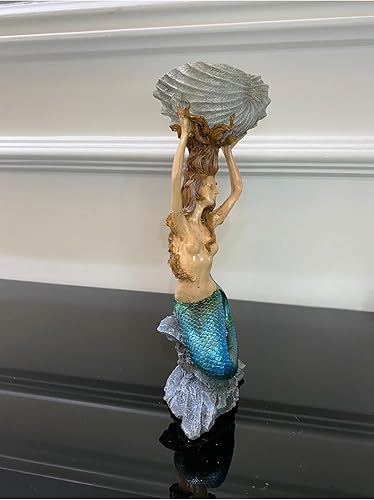 Miniatura 3 de Escultura de sirena pintada a mano, estatuilla de mezcla de mármol y poliéster de primera calidad, arte decorativo único para salas de estar,