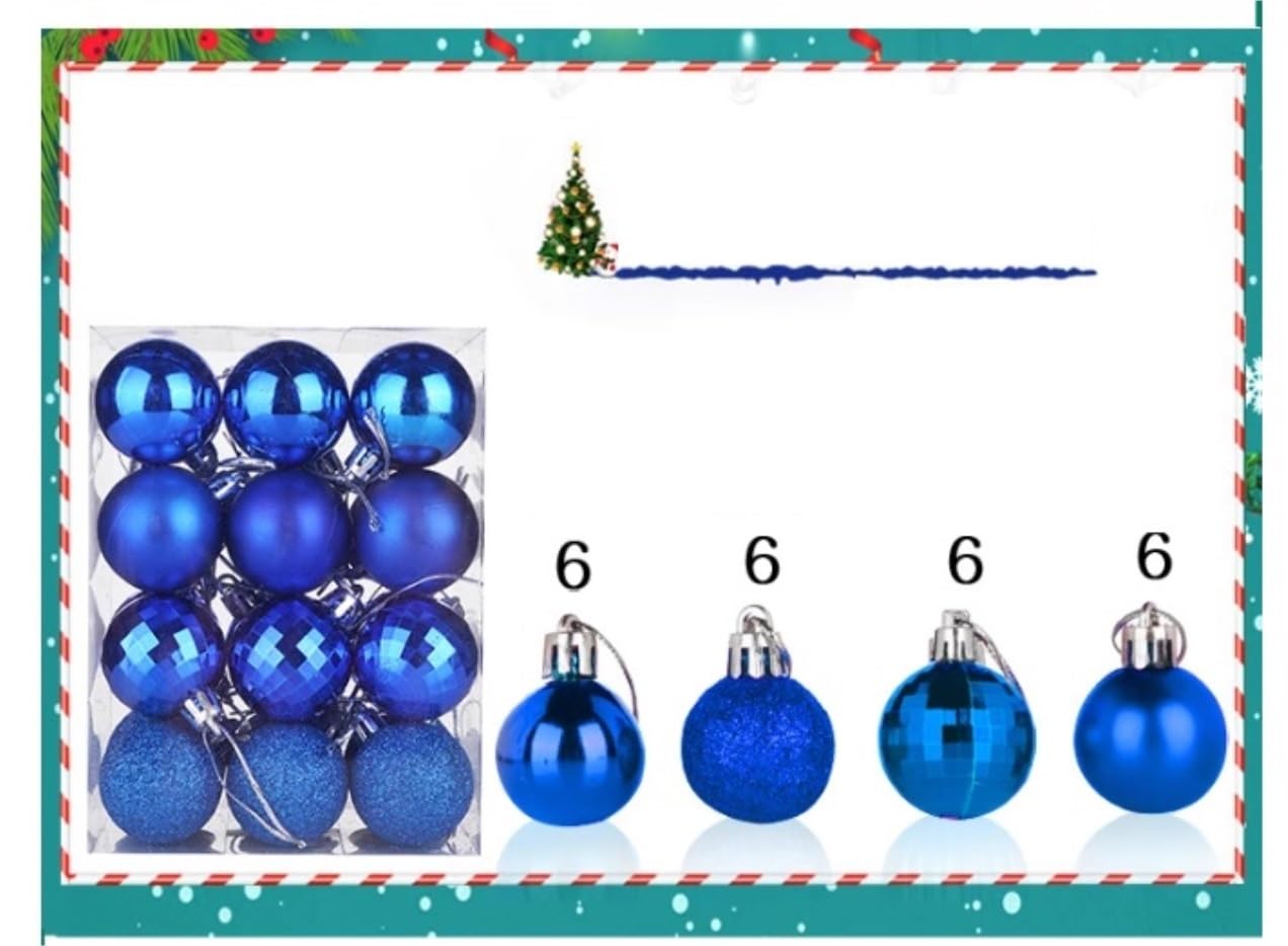 Weihnachtskugel-Dekorationsset, Weihnachtskugel-Ornamente, 24-teilig, Weihnachtskugeln, Weihnachtsschmuck, Weihnachtsbaumschmuck, Hängende Kugeln für Feiertage, Hochzeitsfeiern, Weihnachtskugeln (F