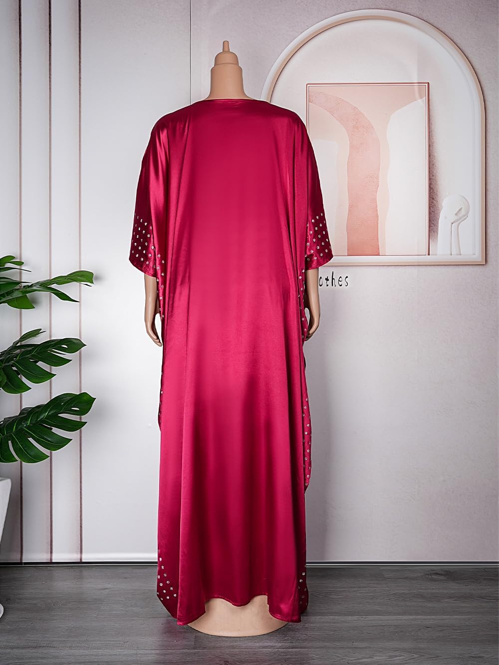 HD African Dresses for Women Fashion Beading Rhinestone Kaftan Maxi Dress - Image 3