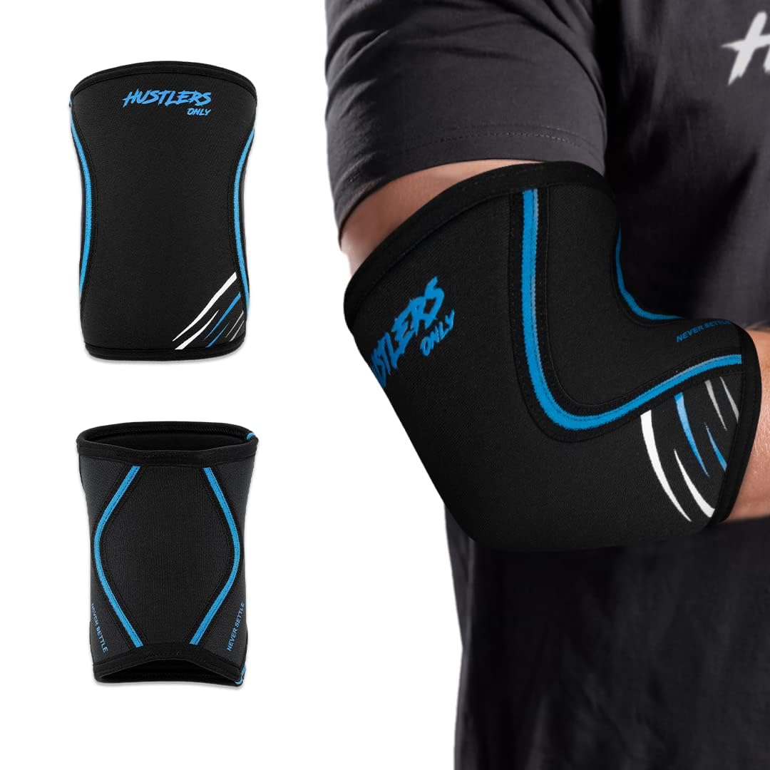 Hustlers Only Gomiti per sollevamento pesi 7 mm in neoprene a compressione per gomito per sollievo immediato dal dolore alle articolazioni e gomiti per allenamento in palestra, powerlifting (L, nero)