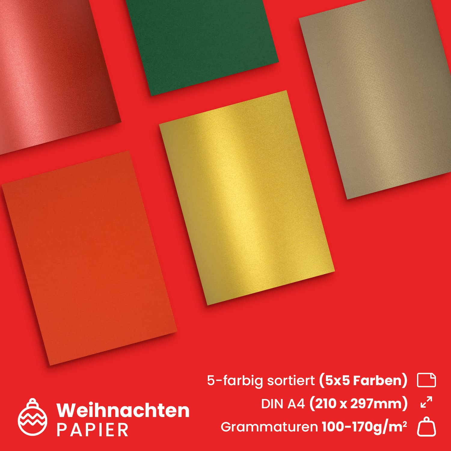 Netuno 25x Creative Paper Christmas Theme A4 210×297mm 8.3x11.7 in Coloured Card Craft Colourful Paper 5-Colour Assorted DIY Card Set Scrapbooking Arts and Crafts Decorative cardstock - Image 2