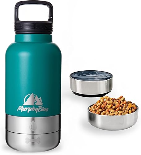 MurphyBlue Botella de agua para perros 32 onzas de acero inoxidable aislado de capacidad, tapa con mosquetón integrado, cuencos desmontables de