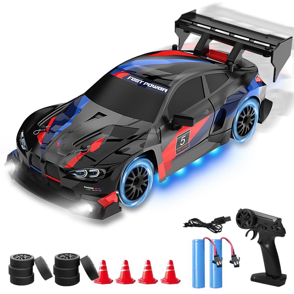 Vmxlso RC Drift Car, 1:24 Remote Control Car, 2.4GHz, 20 KM/h High Speed 4WD, with Cool Lighting, Racing and Drifting Tires