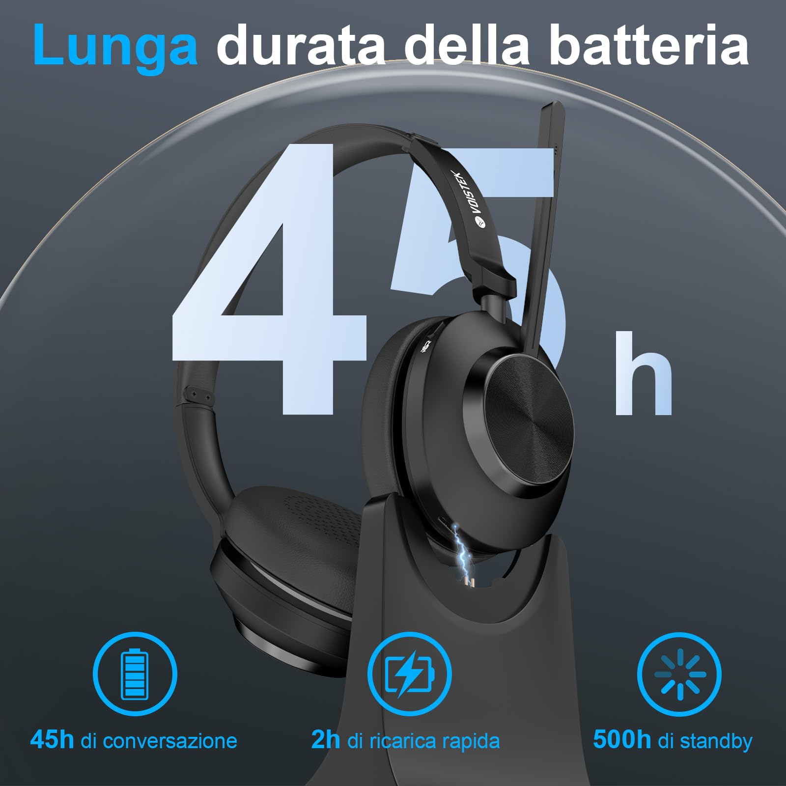 Voistek Cuffie Bluetooth Wireless con Microfono e Cancellazione Rumore, Dongle USB per PC, 45 Ore di Autonomia, Tasto Muto, Ideali per Ufficio, Riunioni, Zoom, Call Center, Laptop, Computer