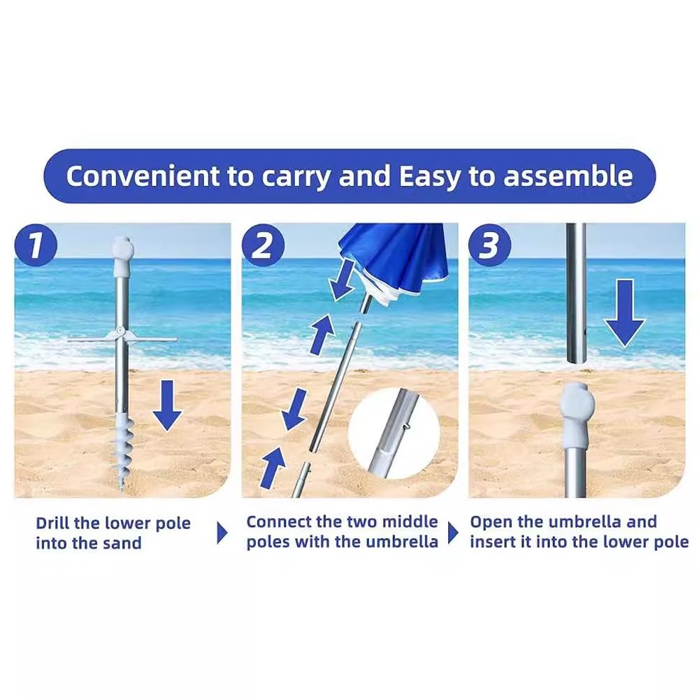 Strandschirm mit Sand Anker Ø 200cm, Sonnenschirm Portable knickbar, Tragetasche UV-Schutz 50+ für Strand Pool Garten(Blue Lake)
