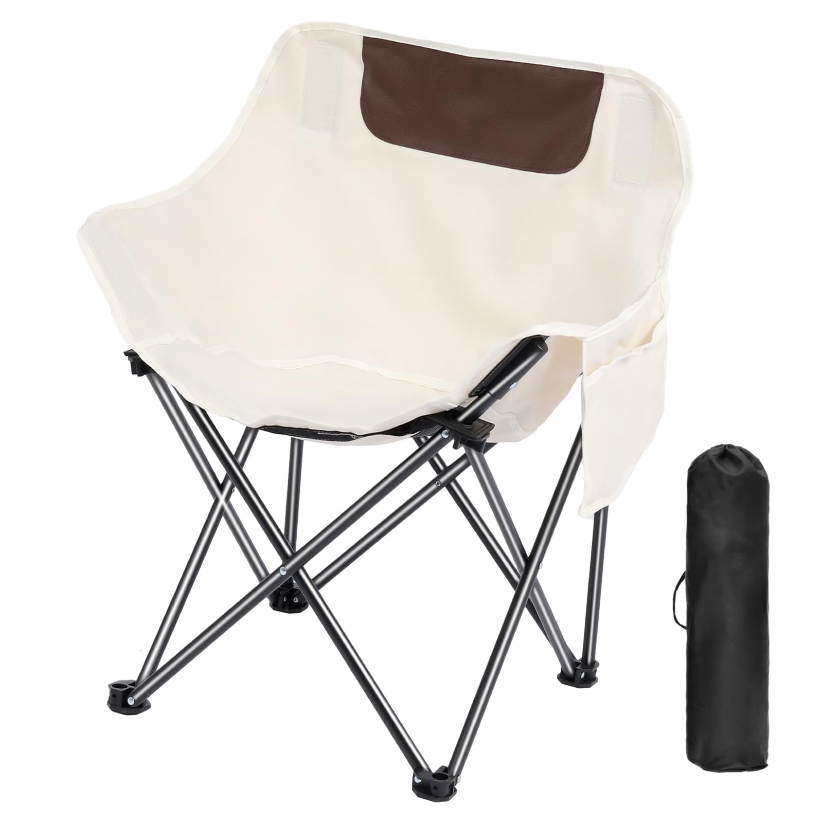 LING RONG Portable Folding Chair,Lightweight Camping Chairs with Side Pocket and Carry Bag for Adult Hiking Fishing Beach, White.