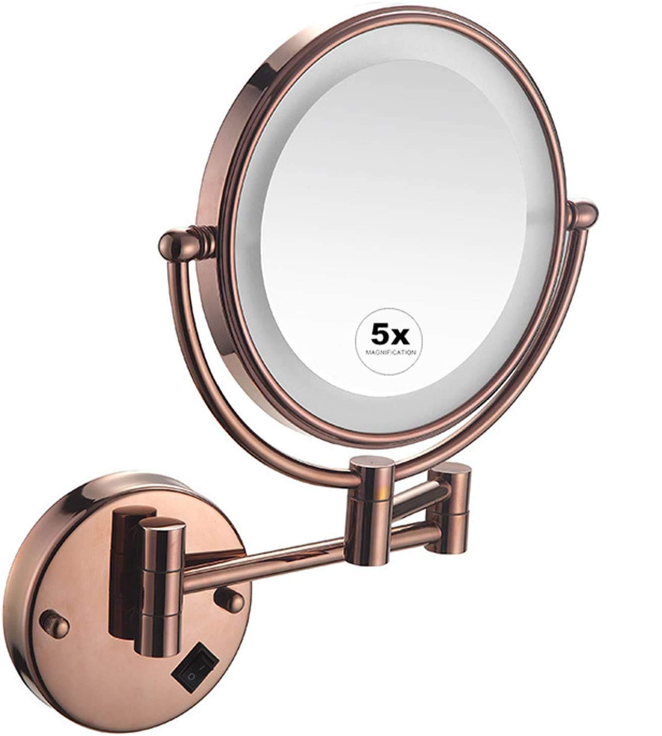 Miroir mural LED 5X or rose pivotant double face pour salle de bain